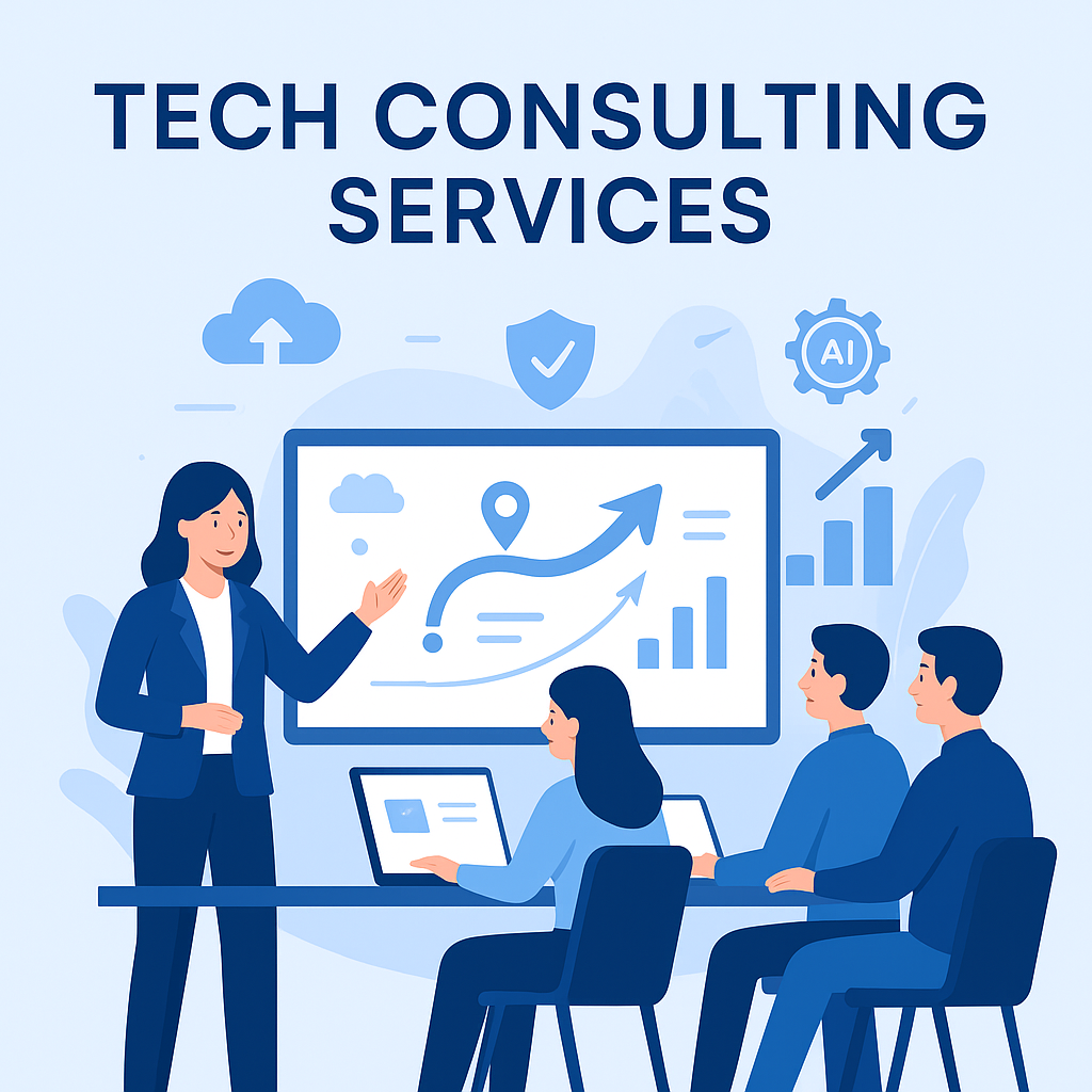 Tech consulting services and tech advisory for enterprises illustration