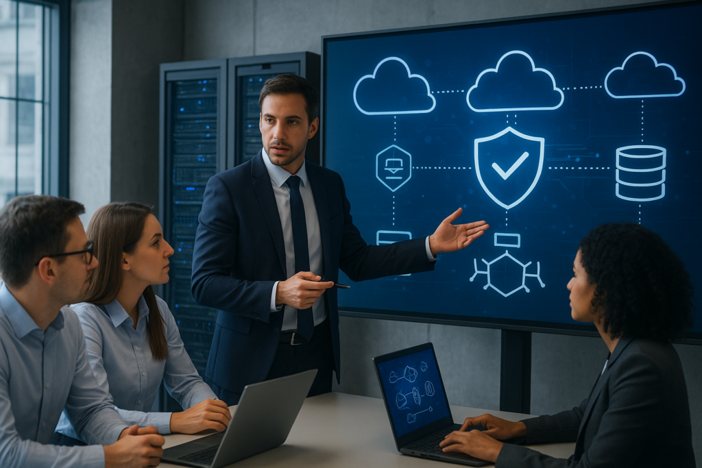 IT infrastructure advisor guiding business team on technology strategy
